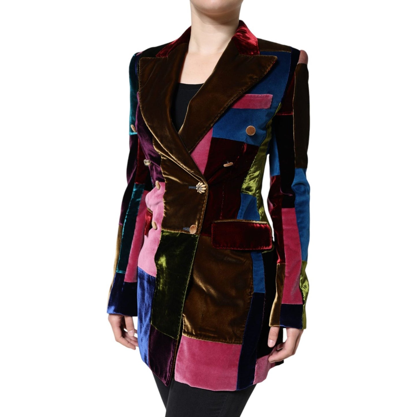 Dolce & Gabbana Multicolor Double Breasted Patchwork Blazer Jacket JKT4180-40