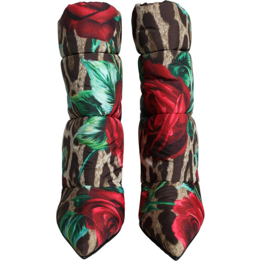 Dolce & Gabbana Multicolor Leopard Rose Mid Calf Boots Shoes LA11679-39