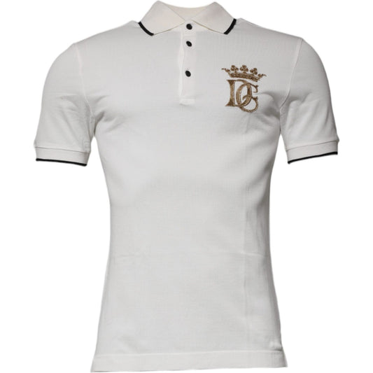 Dolce & Gabbana Off White Crown Cotton Collared Polo T-shirt TSH87424-44