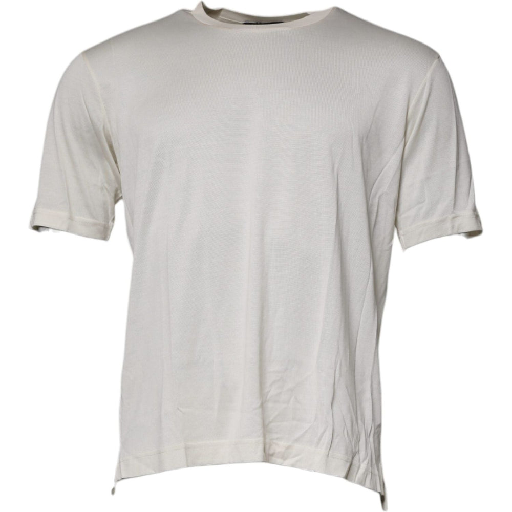 Dolce & Gabbana Off White Silk Crew Neck Short Sleeve T-shirt TSH87255-48