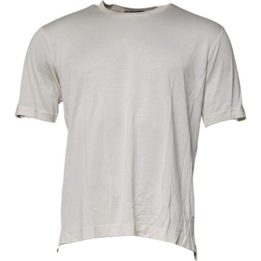 Dolce & Gabbana Off White Silk Crew Neck Short Sleeve T-shirt TSH87255-48