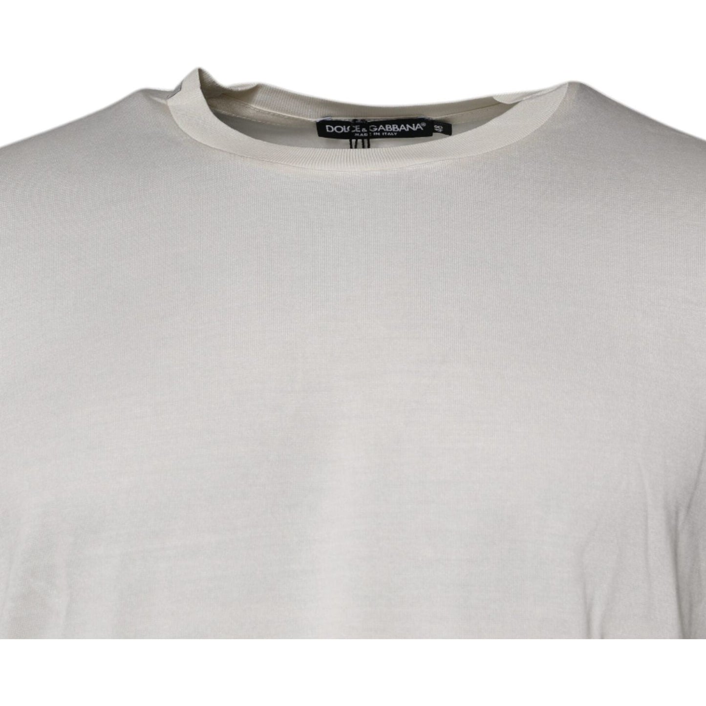 Dolce & Gabbana Off White Silk Crew Neck Short Sleeve T-shirt TSH87255-48