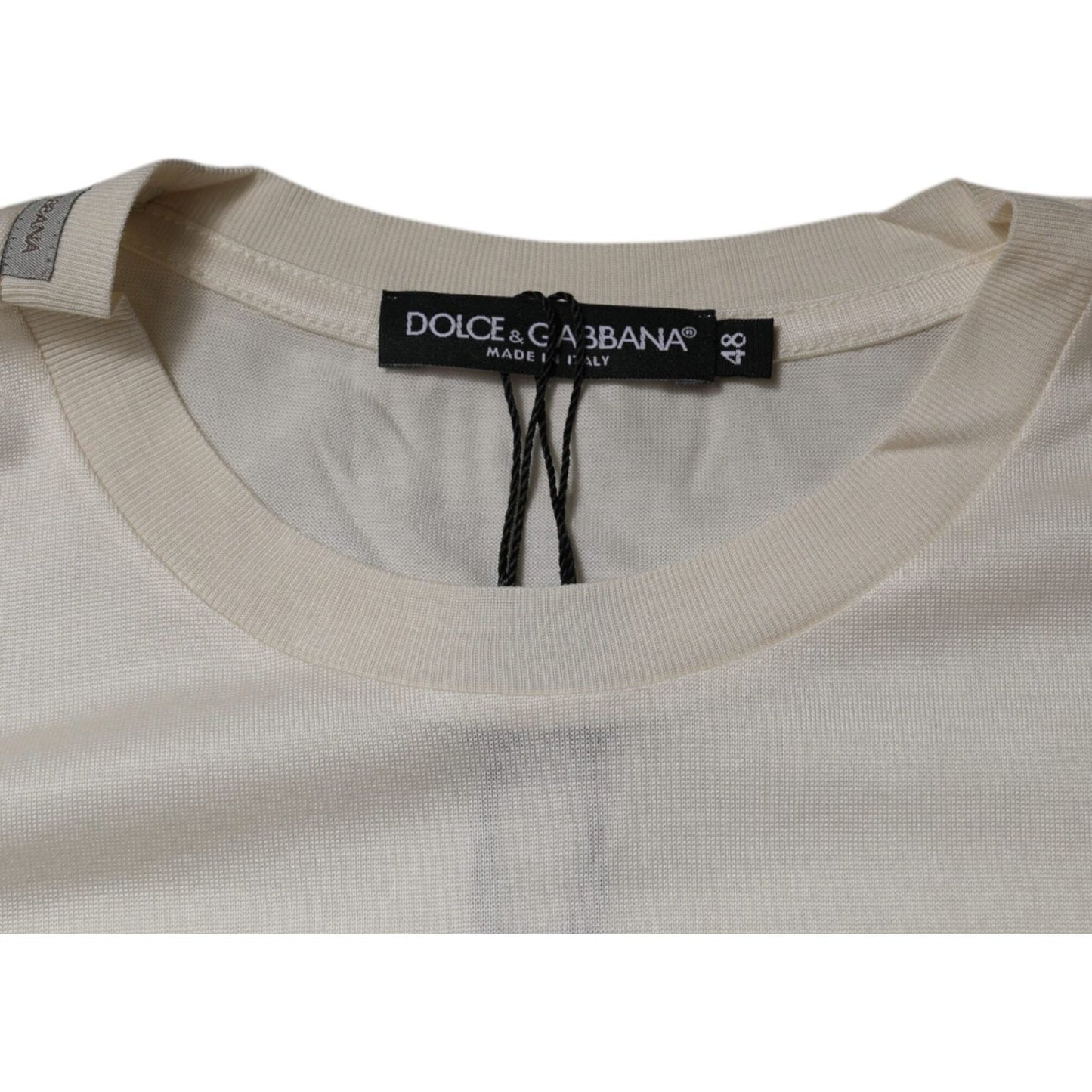 Dolce & Gabbana Off White Silk Crew Neck Short Sleeve T-shirt TSH87255-48