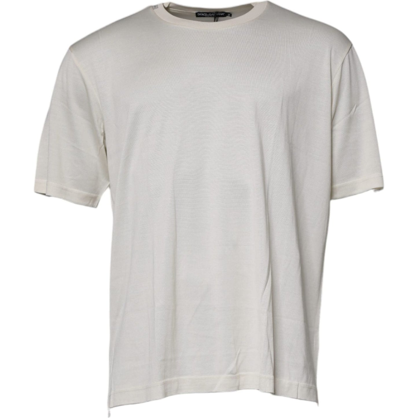 Dolce & Gabbana Off White Silk CrewNeck Short Sleeve T-shirt TSH87254-54