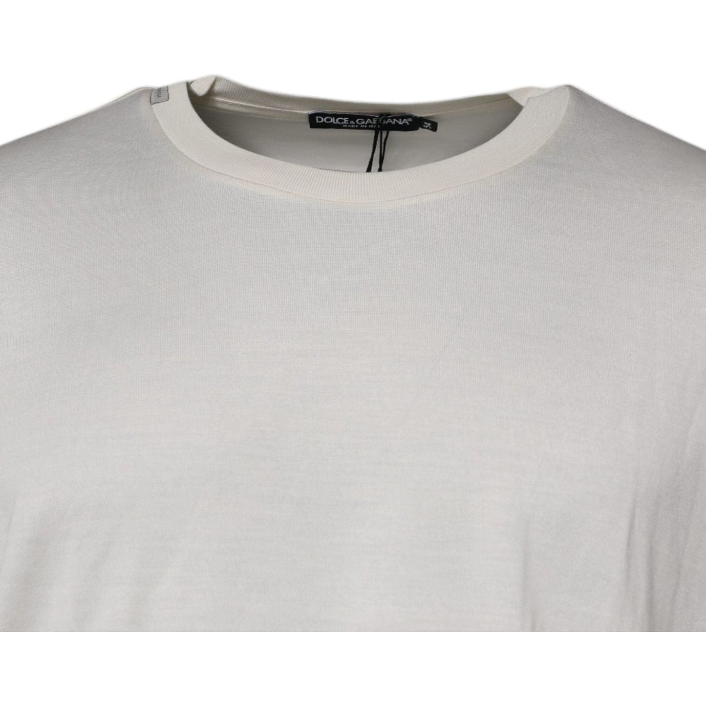 Dolce & Gabbana Off White Silk CrewNeck Short Sleeve T-shirt TSH87254-54