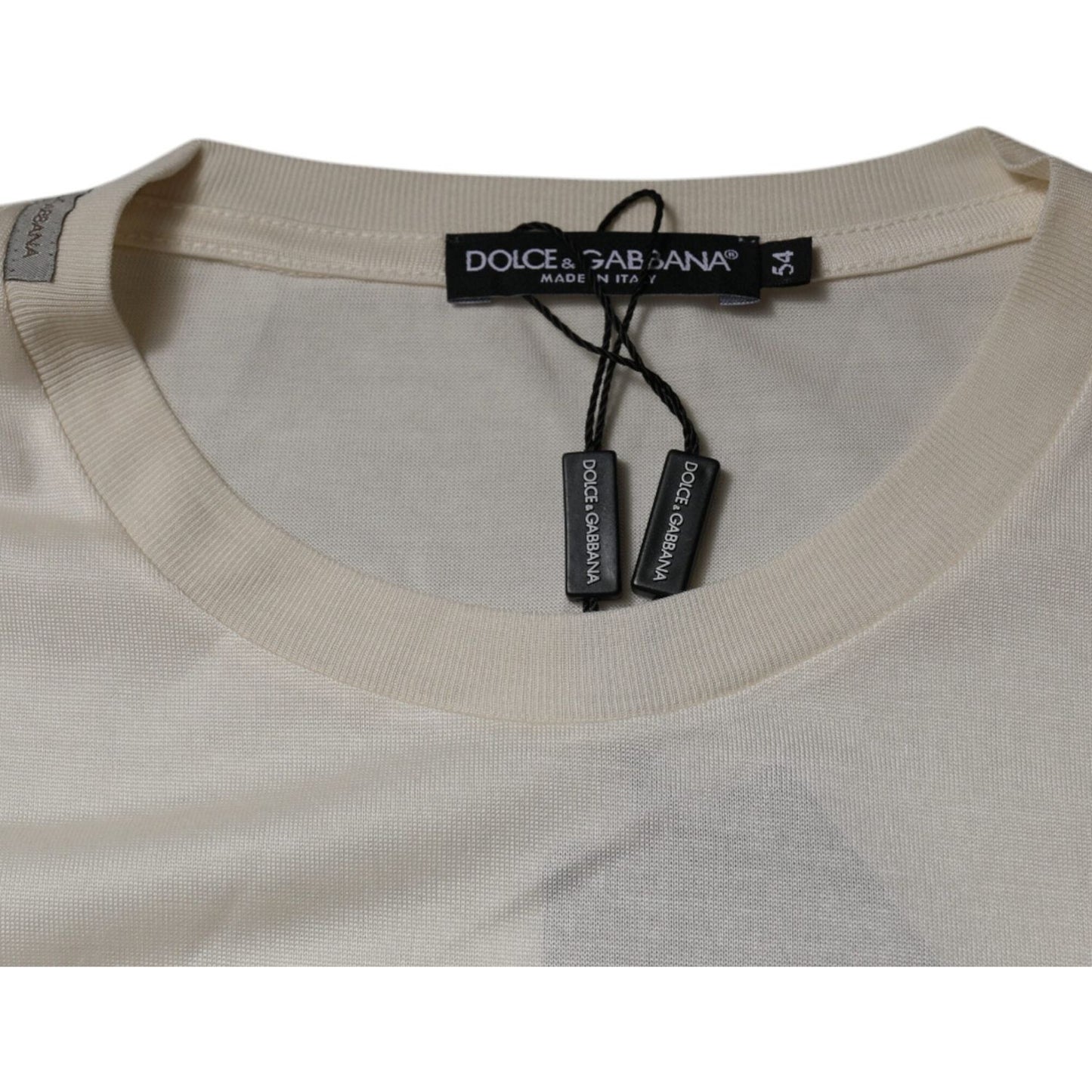 Dolce & Gabbana Off White Silk CrewNeck Short Sleeve T-shirt TSH87254-54
