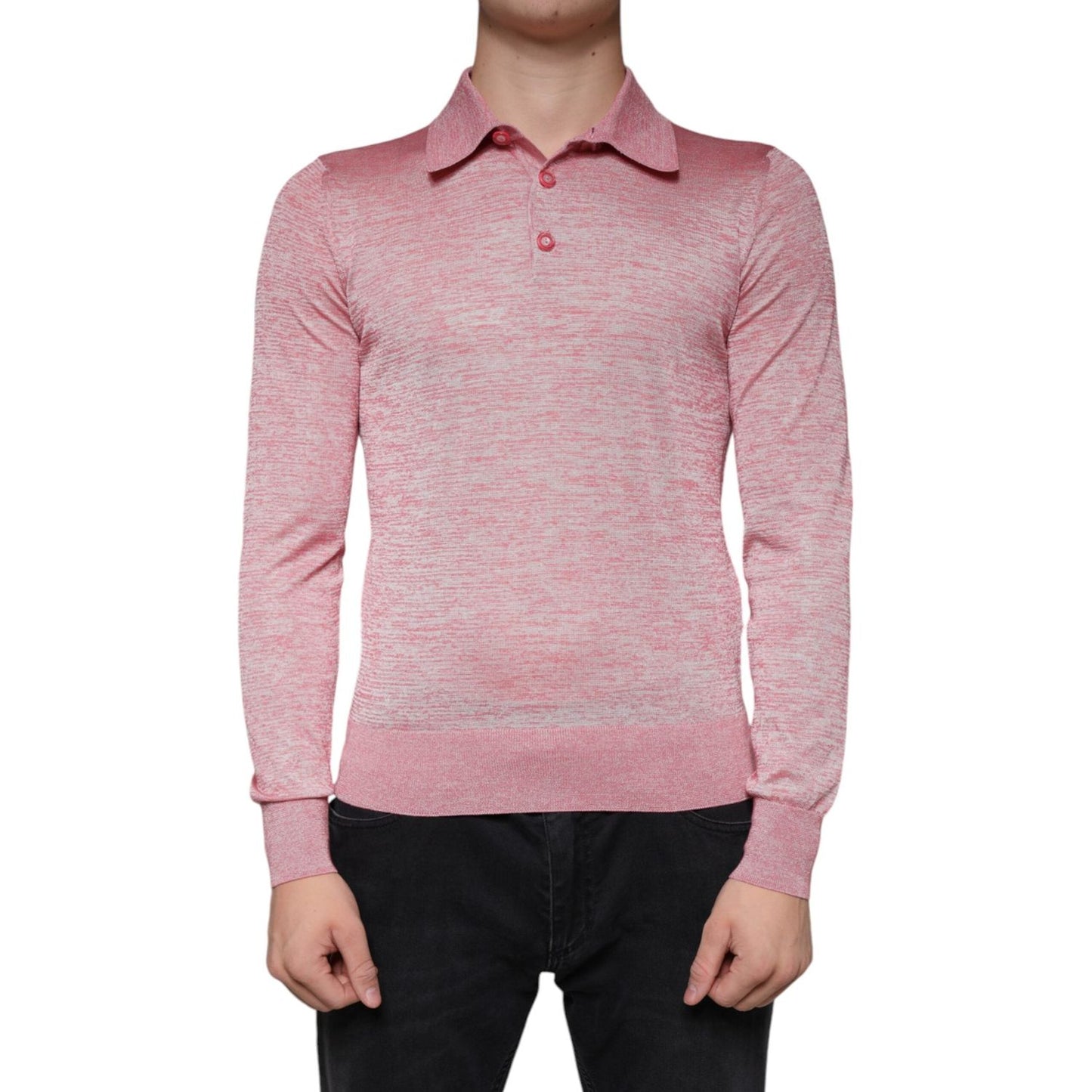 Dolce & Gabbana Pink Polyester Long Sleeve Men Polo T-shirt TSH86276-44