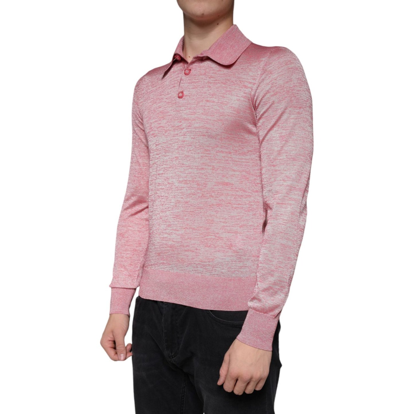 Dolce & Gabbana Pink Polyester Long Sleeve Men Polo T-shirt TSH86276-44