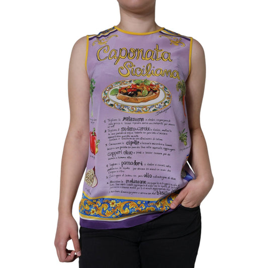 Dolce & Gabbana Purple Silk Caponata Siciliana Print Tank Top TSH86557-40