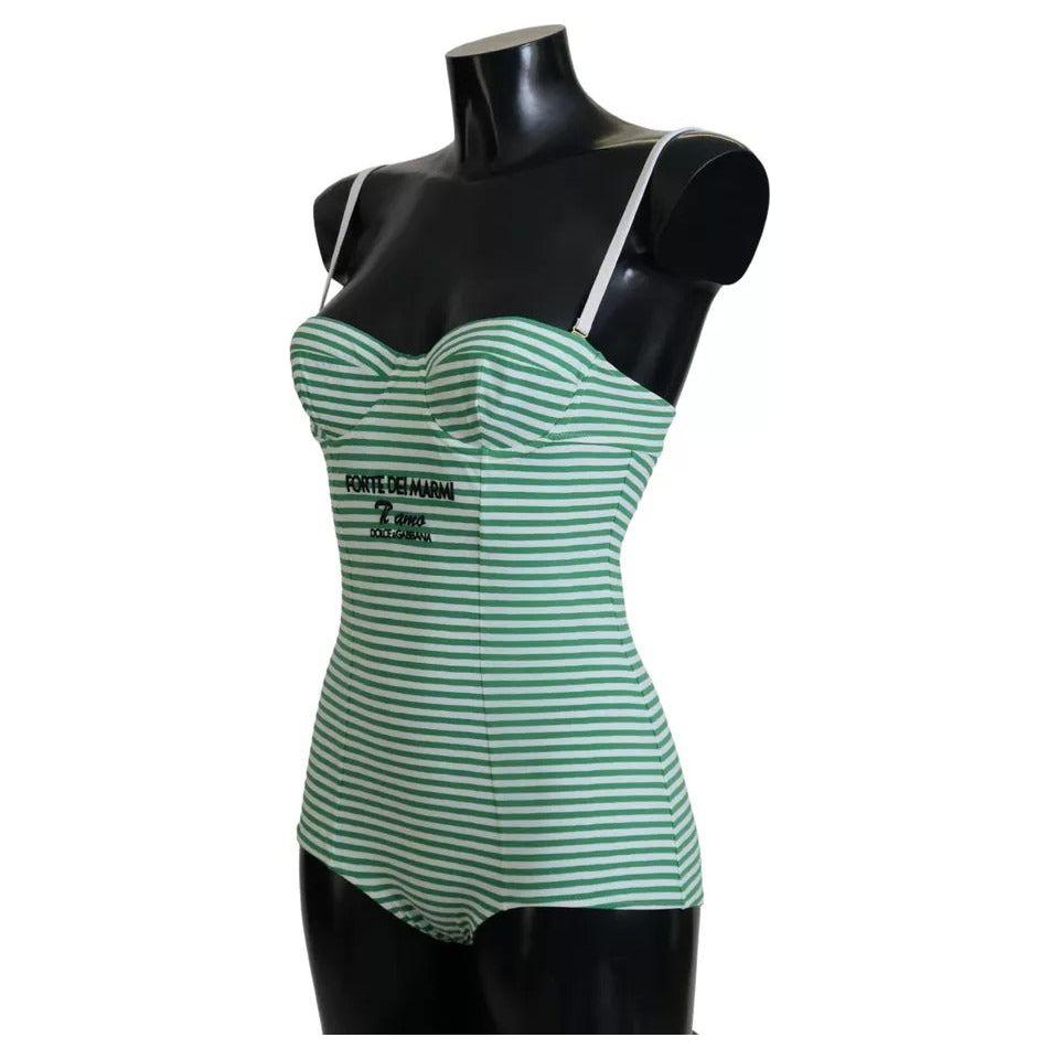 Dolce & Gabbana White Green Stripes One Piece Beachwear Swimwear BIK1671-1