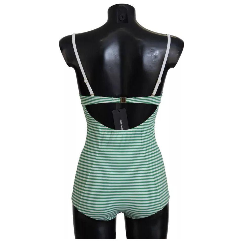 Dolce & Gabbana White Green Stripes One Piece Beachwear Swimwear BIK1671-1