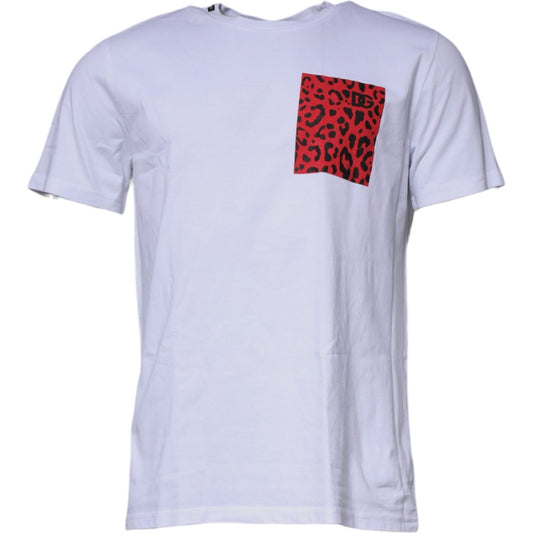 Dolce & Gabbana White Red Leopard Cotton Crew Neck T-shirt TSH87368-50