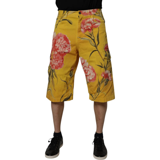 Dolce & Gabbana Yellow Floral Cargo Denim Men Bermuda Shorts PAN75205-44