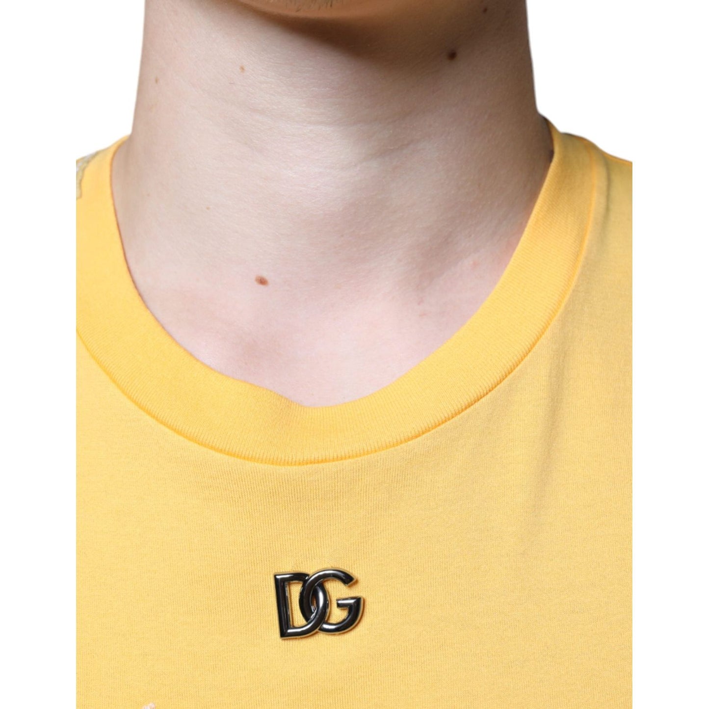 Dolce & Gabbana Yellow Secret Graden Floral Cotton Crew Neck T-shirt TSH86655-48