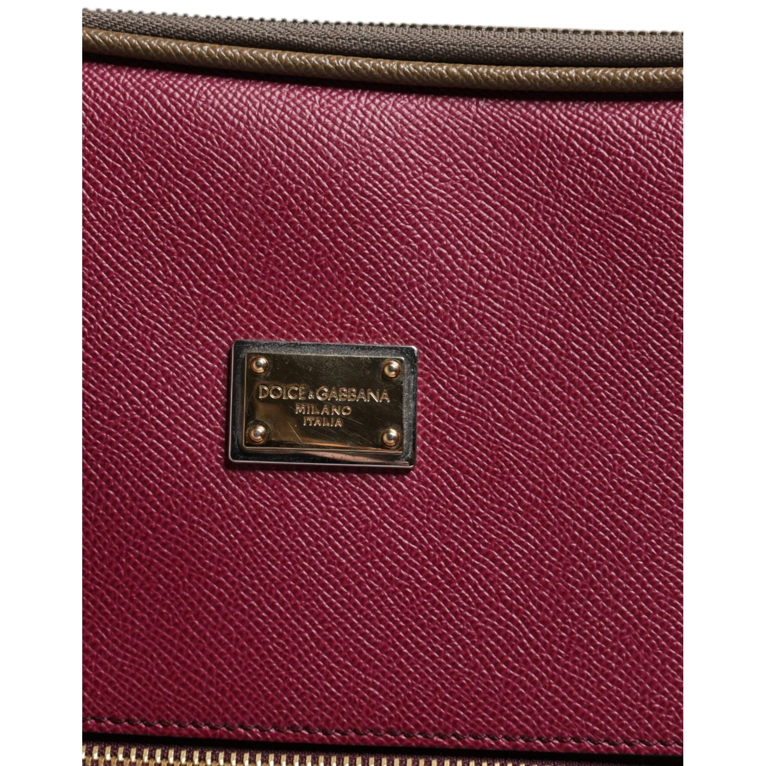 Dolce & Gabbana Fuchsia Khaki Leather Trolley Travel Wheel Suitcase Bag