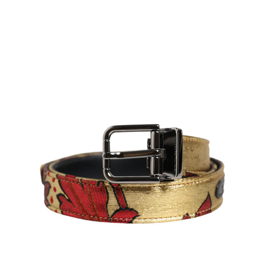 Dolce & Gabbana Gold Floral Jacquard Silver Metal Buckle Belt BEL9467-90