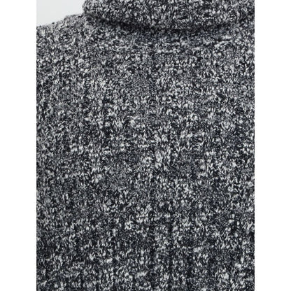Dolce & Gabbana Gray Fleece Wool Turtleneck with ribbed multicolored pattern, perfect for stylish winter fashion and elegance.