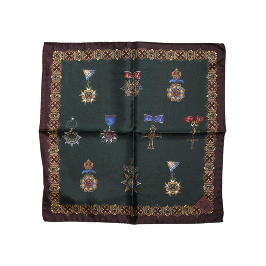 Dolce & Gabbana Green Medals Silk Square Foulard Scarf MS7544