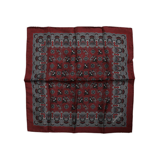 Dolce & Gabbana Maroon Monkey Print Silk Square Foulard Scarf MS7252