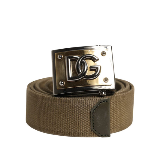 Dolce & Gabbana Military Green Nylon Logo Metal Buckle Belt BEL9489-95