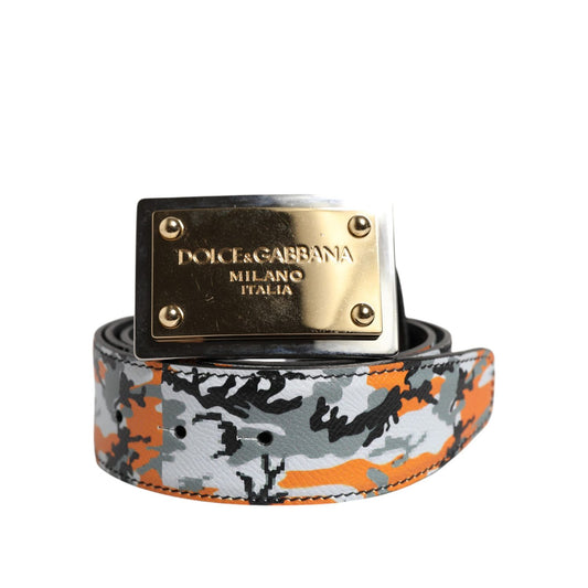 Dolce & Gabbana Multicolor Camouflage Metal Logo Buckle Belt BEL9485-90
