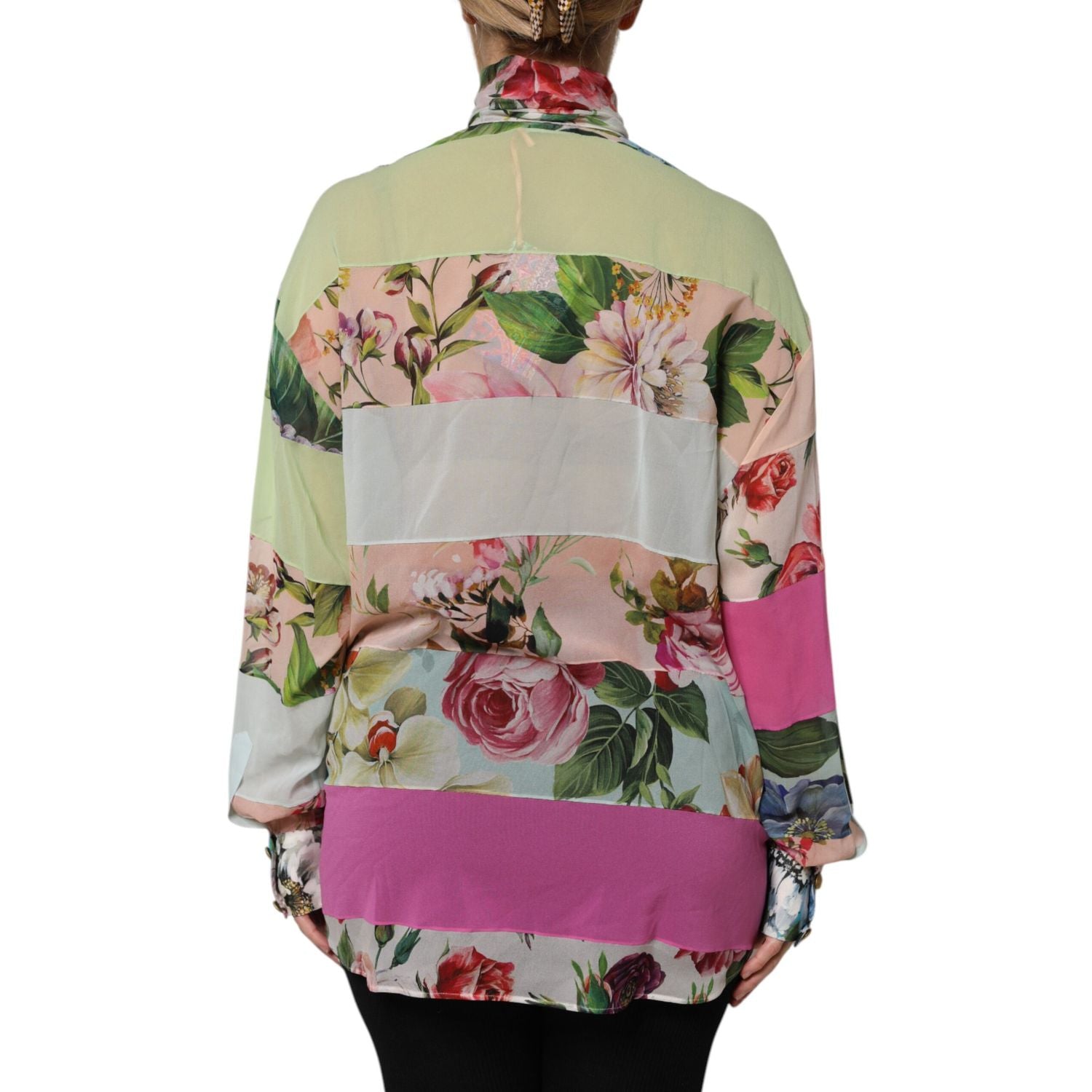 Dolce & Gabbana Multicolor Floral Patchwork Silk Ascot Collar Top