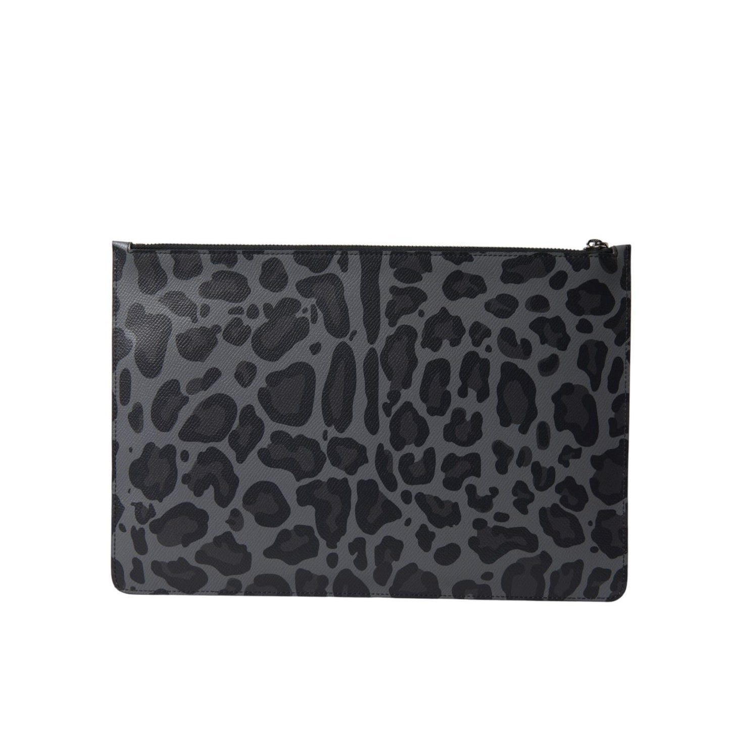 Dolce & Gabbana Multicolor Leopard Jacquard Logo Plaque Document Briefcase Bag front view showing animal print design.