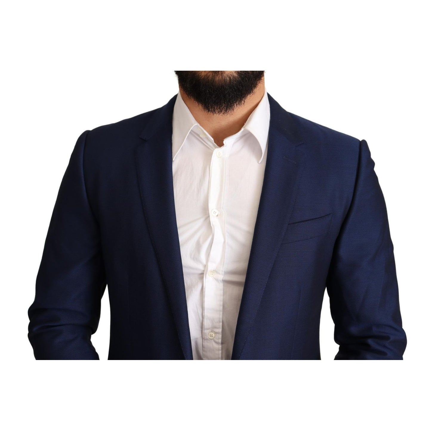 Dolce & Gabbana Navy Blue Slim Fit Jacket MARTINI Blazer featuring elegant notch lapel style and premium fitting.