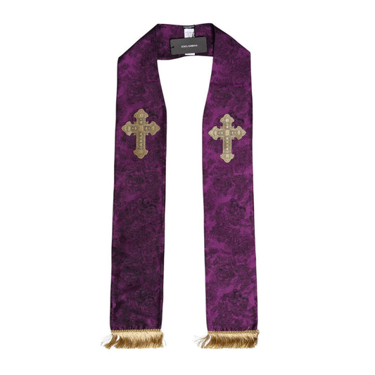 Dolce & Gabbana Purple Silk Fringes Cross Men Foulard Scarf MS7530