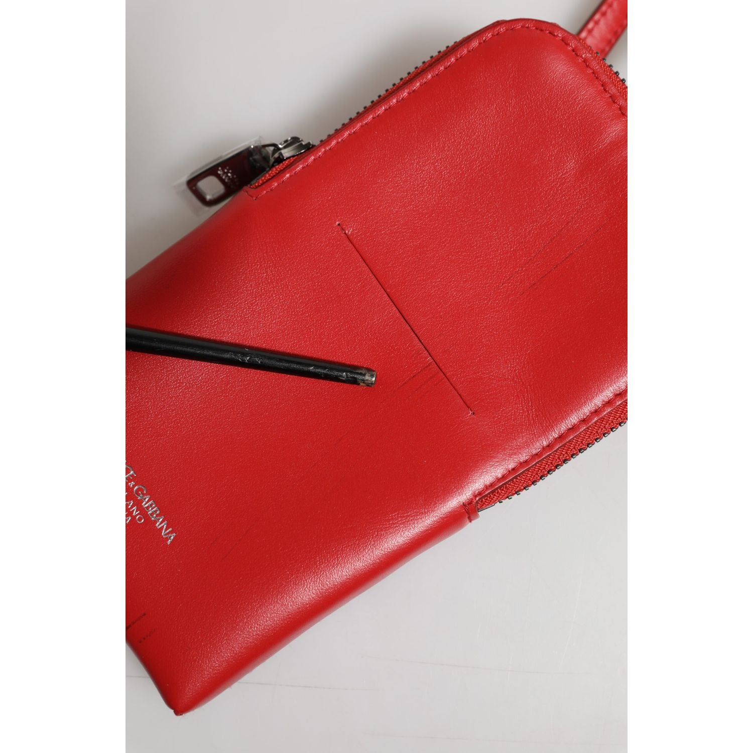 Dolce & Gabbana Red Leather Purse Phone Sling Crossbody Neck Strap Bag