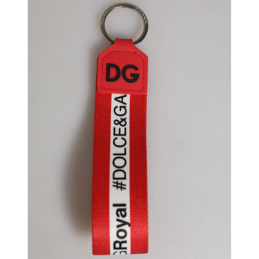 Dolce & Gabbana Red Logo Polyester Silver Brass Holder Keychain Men Keyring SMY11297