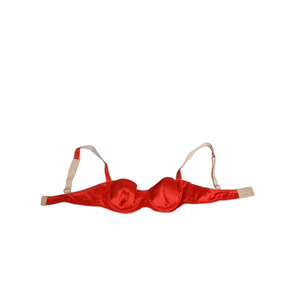 Dolce & Gabbana Red Silk Satin Underwire Bra Semi-Pad Underwear with logo details, luxurious Italian-made balconette bra.