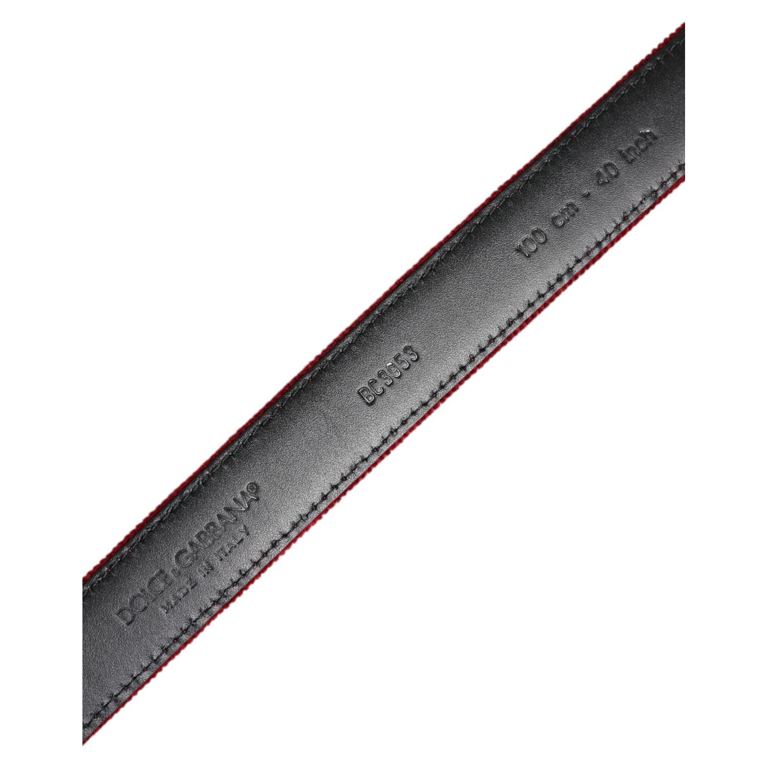 Dolce & Gabbana Red Velvet Black Metal Buckle Logo Belt