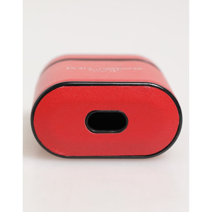 Dolce & Gabbana Red White Calfskin Leather Logo Flip Holder Airpods Case