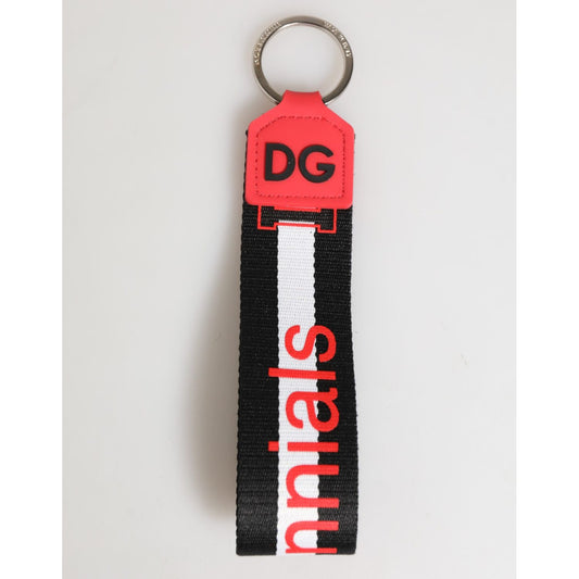 Dolce & Gabbana Red White DG Logo Polyester Brass Holder Keychain Keyring SMY11322