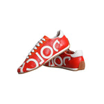 Dolce & Gabbana Red White Leather Logo Casual Sneakers Shoes, multicolor low-top design, luxury Italian craftsmanship, lace-up closure, exclusive style