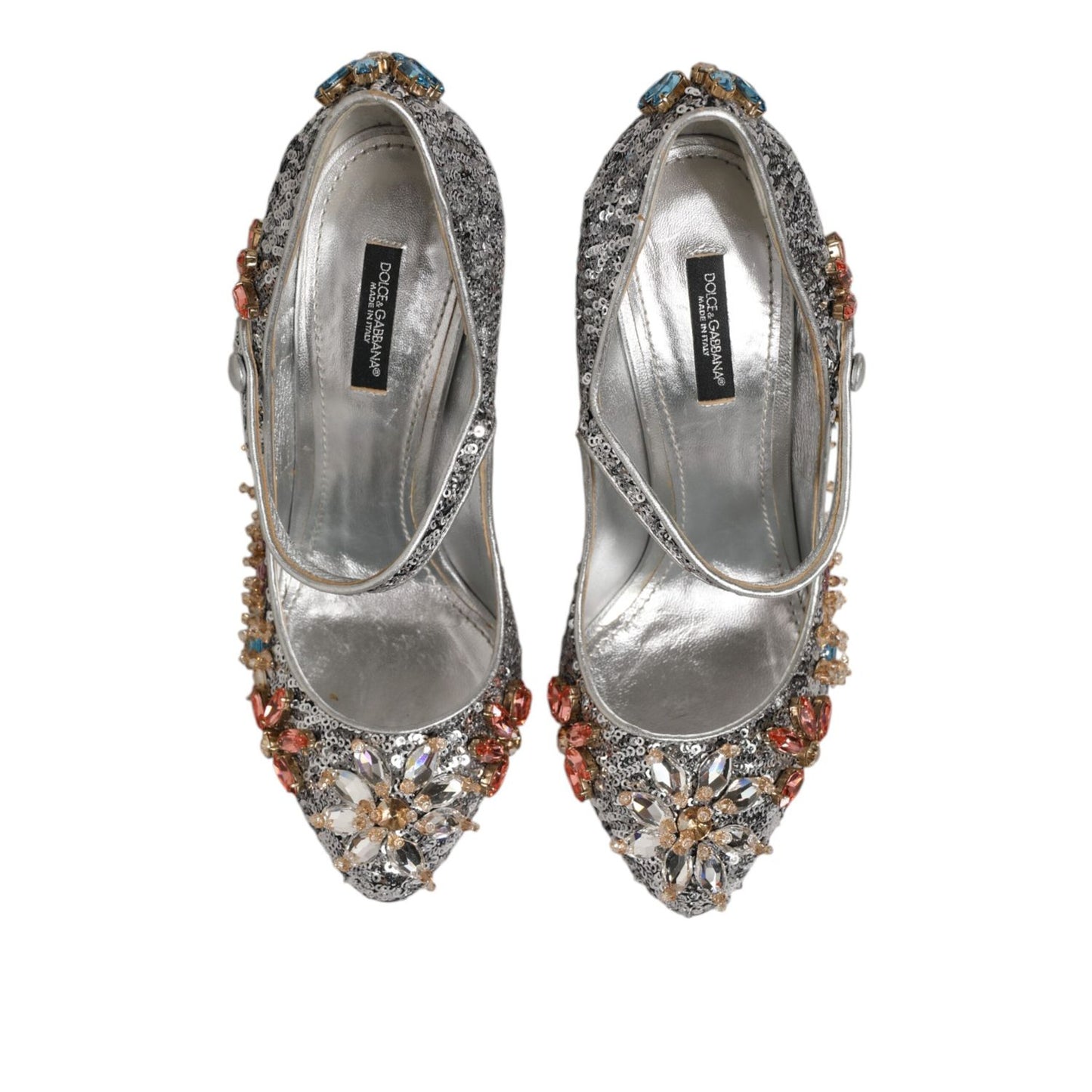 Dolce & Gabbana Silver Sequin Crystal Mary Janes Pumps Shoes