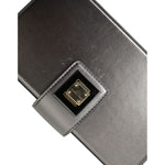 Dolce & Gabbana Steel Gray Leather Box Shape Shoulder Gold DG Logo Plaque Bag with engraved push-lock closure