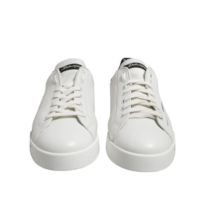 Dolce & Gabbana White Black Logo Low Top Leather Sneakers Shoes