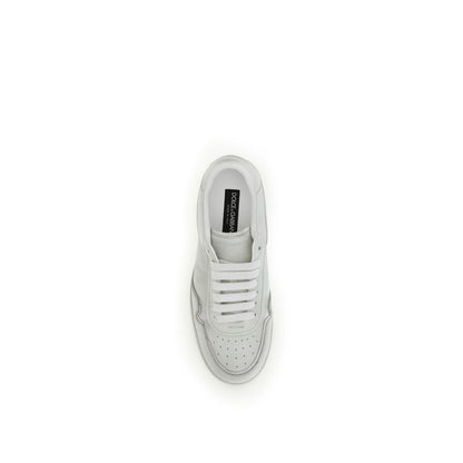 Top view of Dolce & Gabbana White Calf Leather Bos Taurus Low Top Sneakers with round toe and lace-up front design.