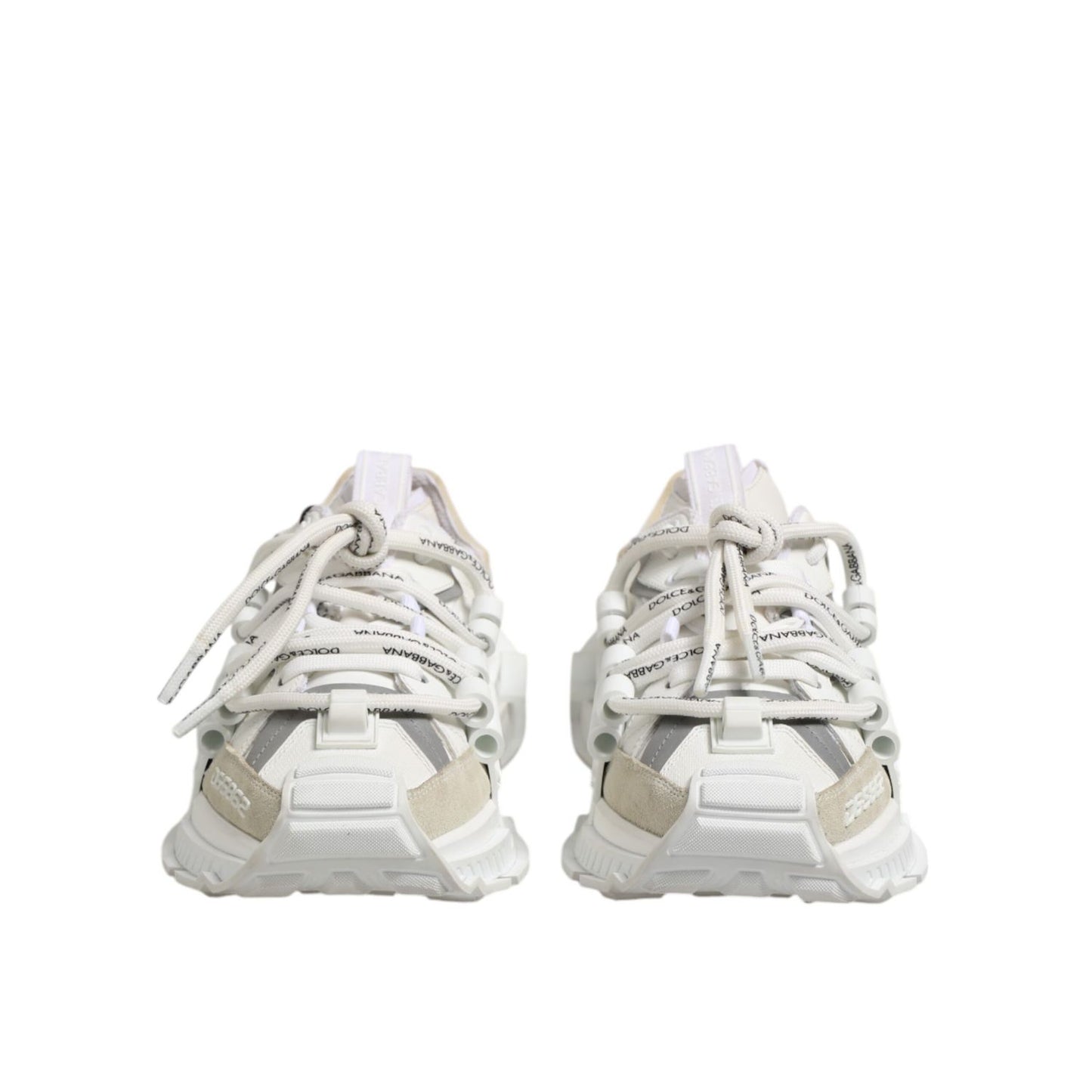 Dolce & Gabbana White Gray Low Top Space Sneakers Shoes with rubber sole and lace-up closure, featuring logo details, made in Italy.