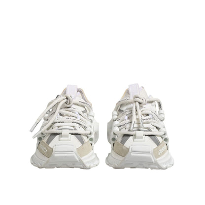 Dolce & Gabbana White Gray Low Top Space Sneakers Shoes with rubber sole and lace-up closure, featuring logo details, made in Italy.