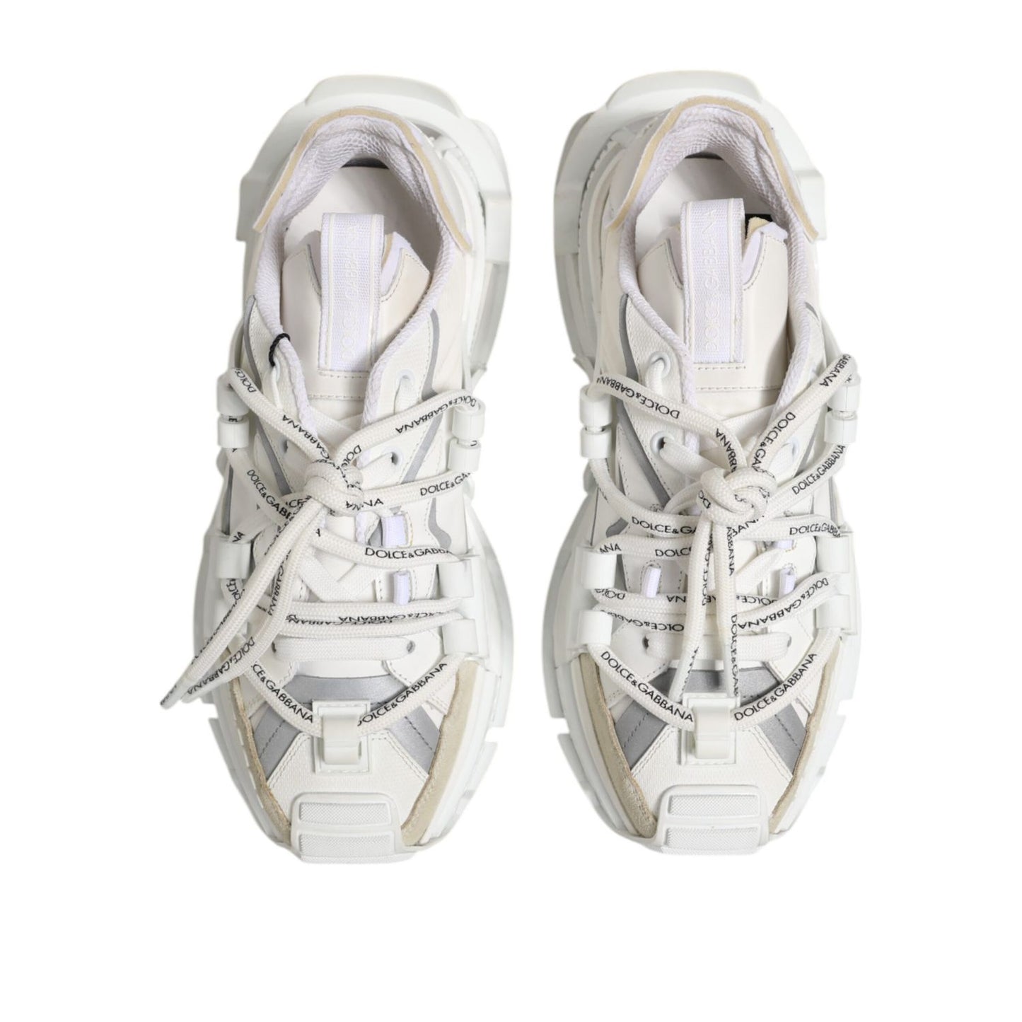 Dolce & Gabbana White Gray Low Top Space Sneakers Shoes with logo detailed laces and rubber sole