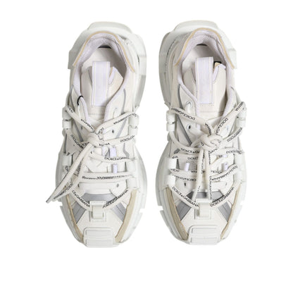 Dolce & Gabbana White Gray Low Top Space Sneakers Shoes with logo detailed laces and rubber sole