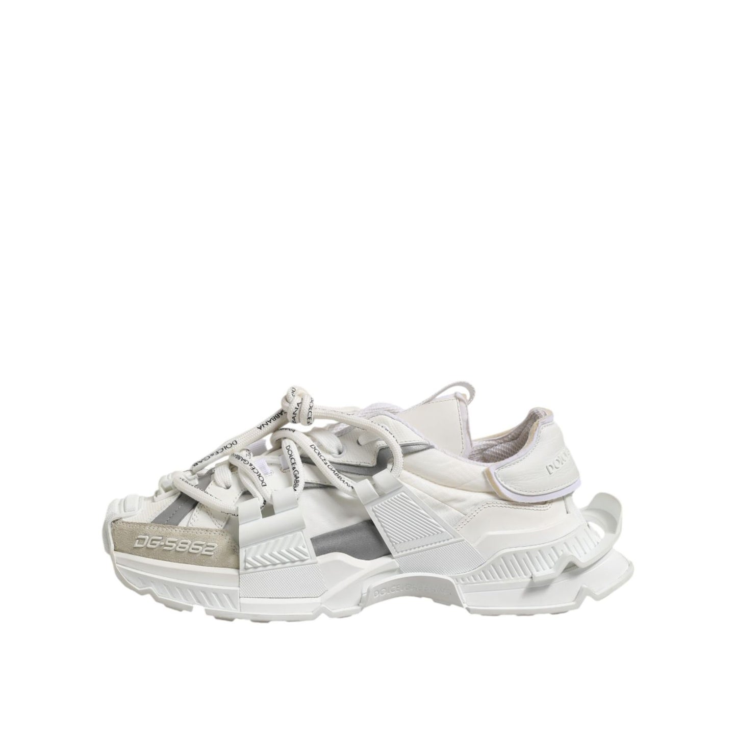 Dolce & Gabbana White Gray Low Top Space Sneakers Shoes with lace-up closure and rubber sole. Made in Italy luxury footwear.