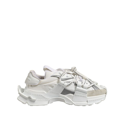Dolce & Gabbana White Gray Low Top Space Sneakers Shoes with logo details and lace-up closure, made in Italy, rubber sole.