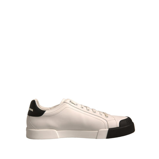 Dolce & Gabbana White Leather Logo Portofino Sneakers Shoes, side view