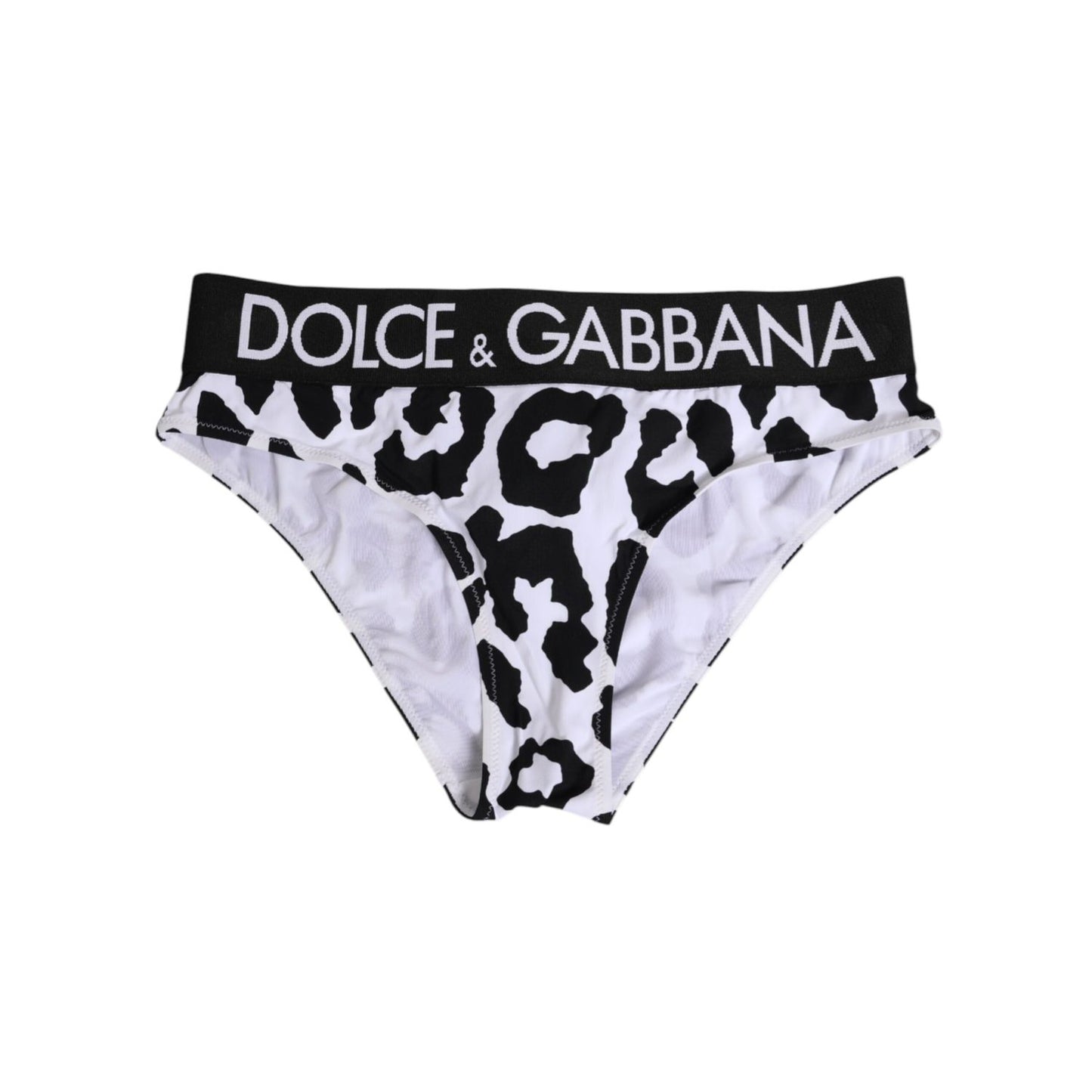 Dolce & Gabbana White Leopard Nylon High Waist Panty Underwear with logo, high-waist silhouette, made in Italy, stylish and comfortable design.