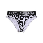 Dolce & Gabbana White Leopard Nylon High Waist Panty Underwear with logo, high-waist silhouette, made in Italy, stylish and comfortable design.