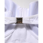Close-up of Dolce & Gabbana White Padded Balconette One Piece Swimwear showing clasp detail and fabric texture.